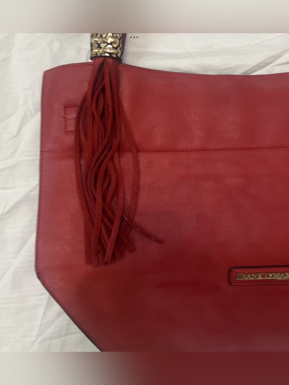 Frank Lyman Design Red Leather Tassel Shoulder Bag with Gold Accents - Picture 4 of 13